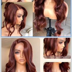 Reddish Brown Lace Front Wigs Natural Hair Luster, Reddish Brown Wig Body Wave Lace Front Wig Pre Plucked Glueless Lace Front Synthetic Wig for Women 