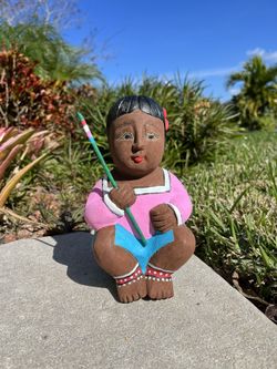 Carved Wooden Fisher Girl - Hand Painted 