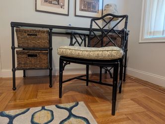 Crate & Barrel Wrought Iron Desk And Wicker Chair Bundle