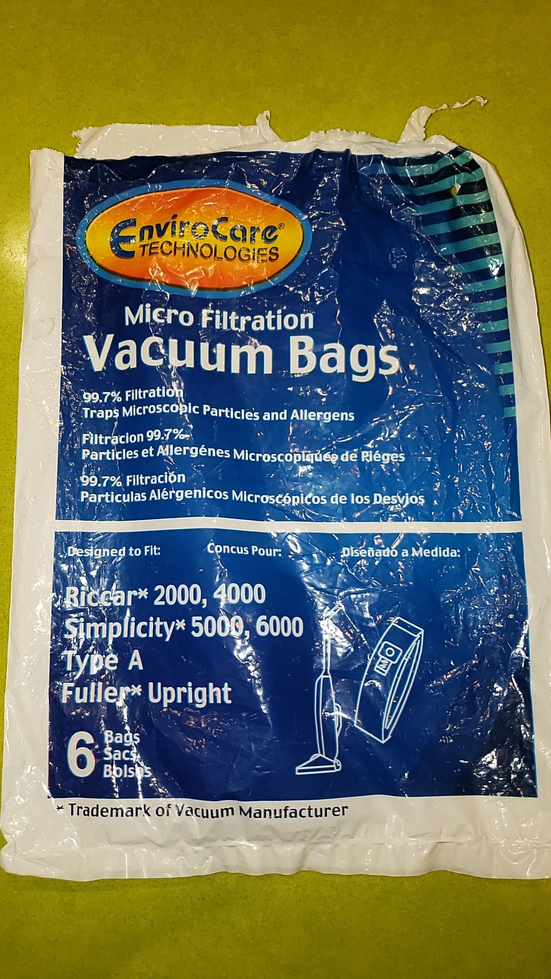 Vacuum bags for Riccar 2000, 4000. Simplicity 5000, 6000. Ttpr A