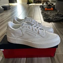 Men's Reebok Club C 85 Leather Tennis Shoes - White Soft Blue White - Size 9.5