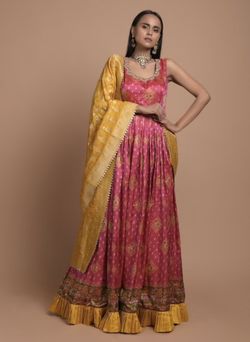 Rani pink Anarkali suit, gown worh Patola - Indian Outfit
