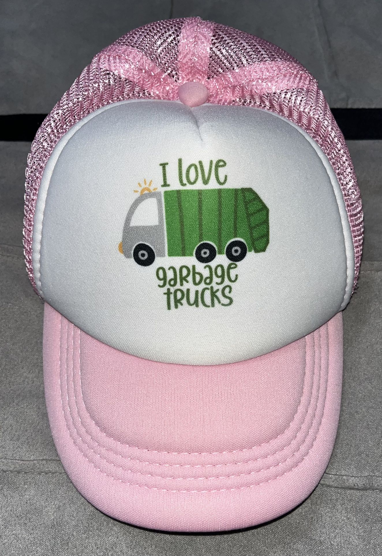 Girls’ “I Love Garbage Trucks” Pink Trucker-Style Hat - PERFECT CONDITION