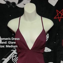 Glare | Women's Burgundy Spaghetti Strap Dress | Size Medium