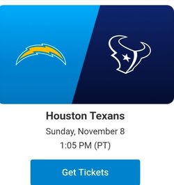 Chargers vs Texans November 8th visitors side section 101