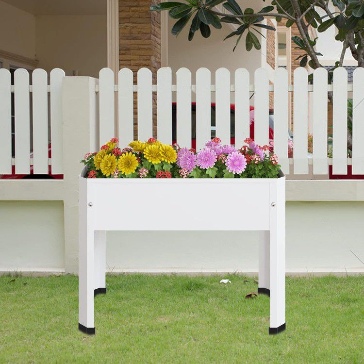 Outdoor Elevated Metal Planter Box for Growing Fresh Herbs Flowers Succulents White 