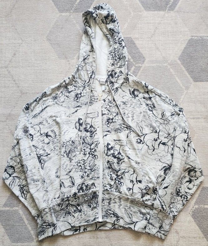 Athleta Zip-Up Hoodie – White and Black, Size Large