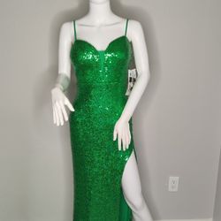 Green Sequin Prom Dress, Gown - Size M