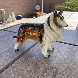 Vintage Rough Collie Lassie Dog Standing Figurine Statue Glazed Porcelain Ceramic Animal Home Decor 