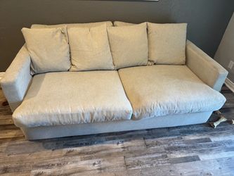 Beige Fabric 3-Seat Sofa with Cushions