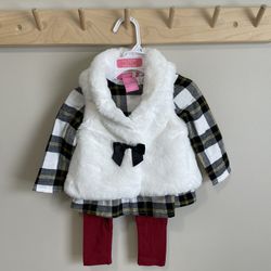 Baby Girls Faux Fur Vest Dress and Legging Set