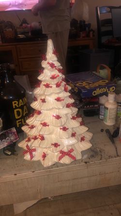 Vintage red and white Christmas tree that lights up