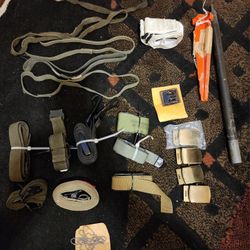 Military Straps, Buckles, ID Necklace, Reflective Belt, Tent Pegs