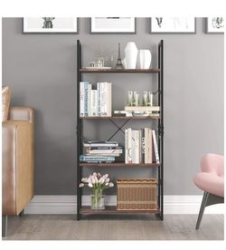 Brand New In Box ! Â Bookshelf Rack 4 Tier Vintage Bookcase Shelf Storage Organizer Modern Wood Look Accent Metal Frame Furniture Home Office
