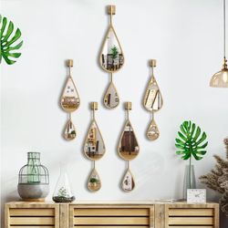 BAODANFU Wall Mirror Decorative Mirrors Mounted Decor Tear Drop Shape Gold for Bedroom Living Room Entryway Bathroom Vanity Brassy Gold Metal Frame, 5