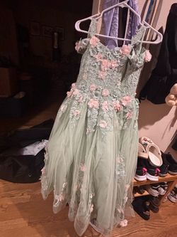 Sage Green Floral Lace Formal Dress