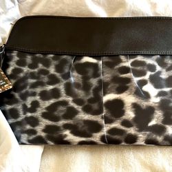 Ladies Leopard Black Satin Clutch / Wristlet  ! New with tags. 