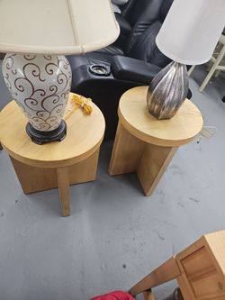 Pair of Round Wood Pedestal Side Tables