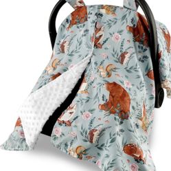 Baby Car Seat Cover / Nursing Cover / Stroller Cover – Woodland Animals – Like New