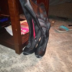 Black Satin High Heel Boots Size 8