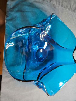 Mid Century Modern Blue Glass Handkerchief Bowl