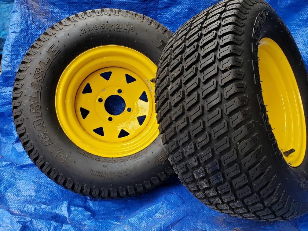 Pair of 24x9 50 12 nhs carlisle turf master 4 ply lawn mower tires