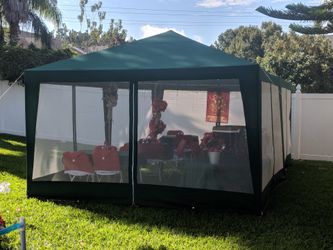 Large 15x 20 party tent.  Totally closed in.  Having a family reunion, birthday0arty, graduation party.  Keep your guest out of the sun and bugs with
