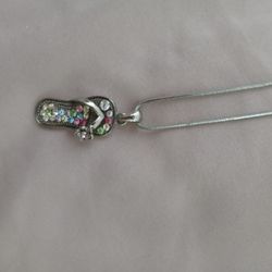 Silver Colored Costume Jewelry Multi-colored Stone Sandals Necklace Woman's