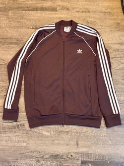 Adidas Originals Men’s XL Burgundy Track Jacket – White 3-Stripes Full Zip