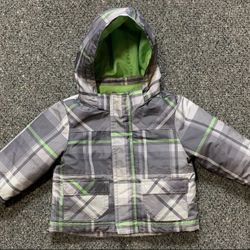 Circo boys size 12 month plaid winter coat jacket with removable fleece lined inner hoodie, removable hood and adjustable velcro on wrists 