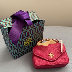 Tory Burch Kira Mini Key Fob, Keychain bag, Kira Purse, Hot Pink Leather