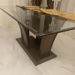 Modern Glass Top Dining Table Brown Base