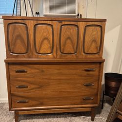 Mid Century Modern MCM Tall Boy 5 Drawer Dresser 