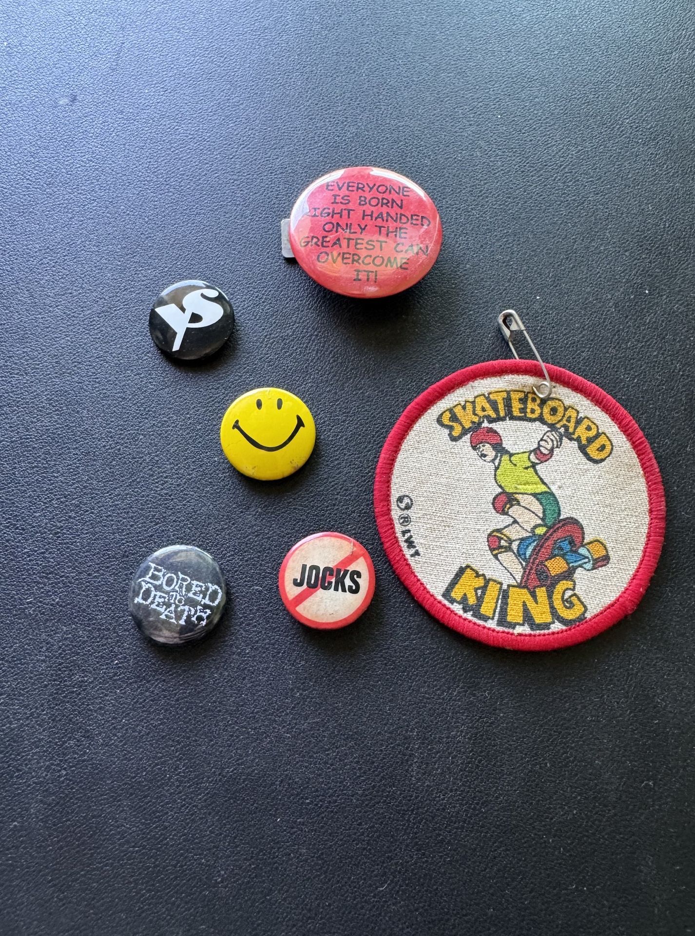 5 Really Cool Funny Buttons, Backpack Pins, Jacket Pins, Sarcastic Pins + 1 Patch Vintage