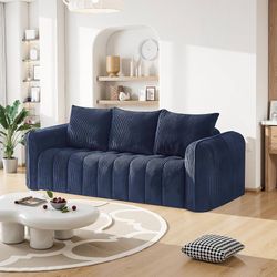 83" Boneless 3-Seater Couch, Upholstered Cloud 3-Seater Sofa, Deep Seat Corduroy Sofa with 3 Pillows & Armrests for Small Spaces for Living Room, Bedr