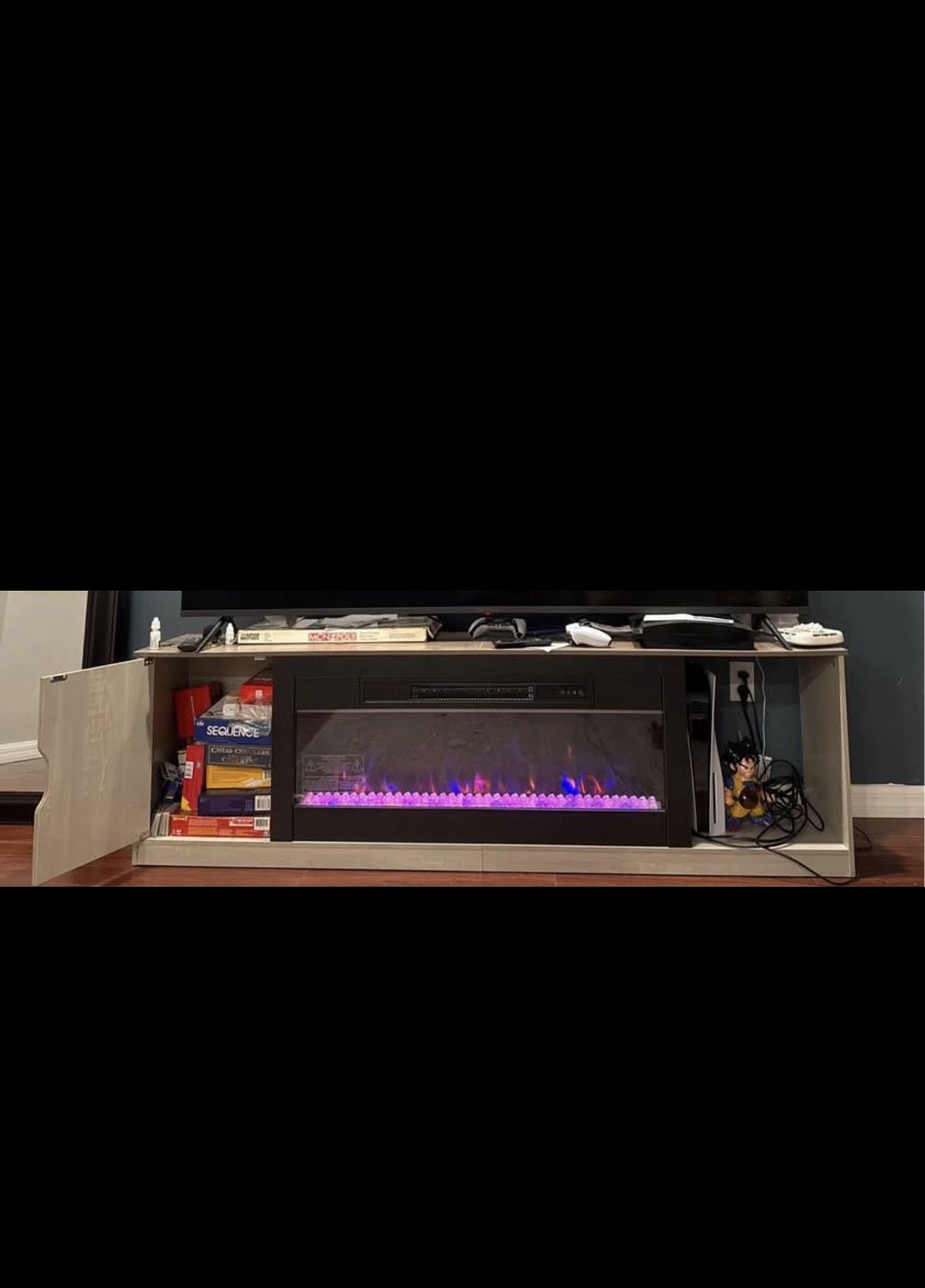 75” TV console, Table , Stand with electric fireplace- heater and storage