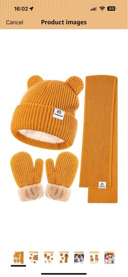 Brand new Baby Beanie Mittens Scarf Set,Toddler Infant Kids Winter Hat with Bear Ear Thermal Gloves Neck Warmer Set for Girls Boys