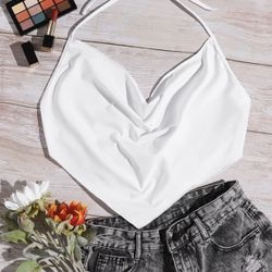 Draped Front Tie Back Halter Top 