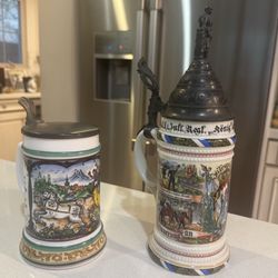 Set of 2 Beautiful Beer Stein Mugs German Bavarian Drinking Birthday Gifts Men Father Husband