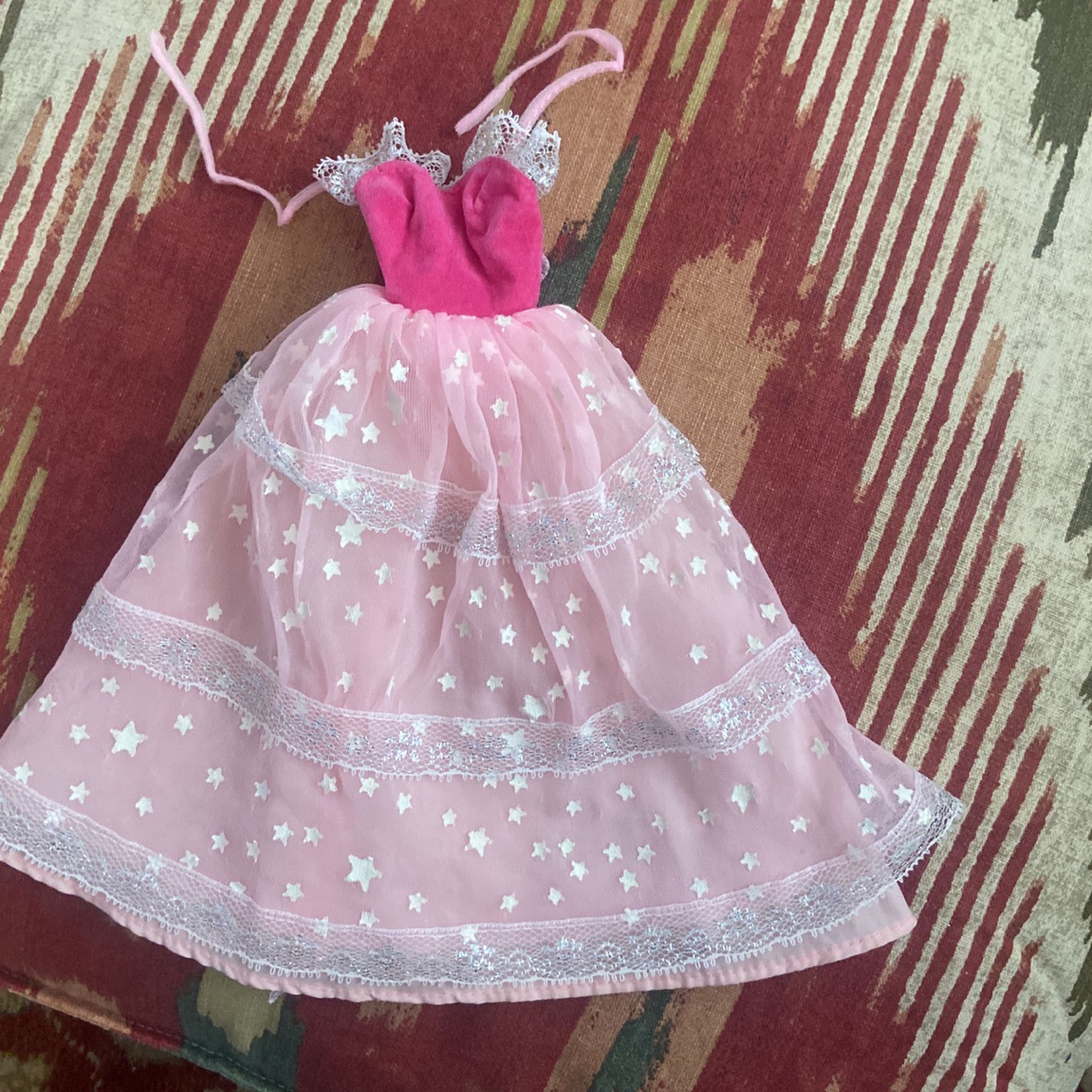 Vintage 1985 Dream Glow Barbie Doll Dress Clothes Pink Star Lace Evening Gown