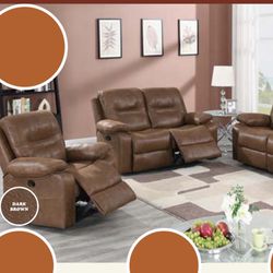 New Recliner Couch, Loveseat And Chair Includes Free Delivery 
