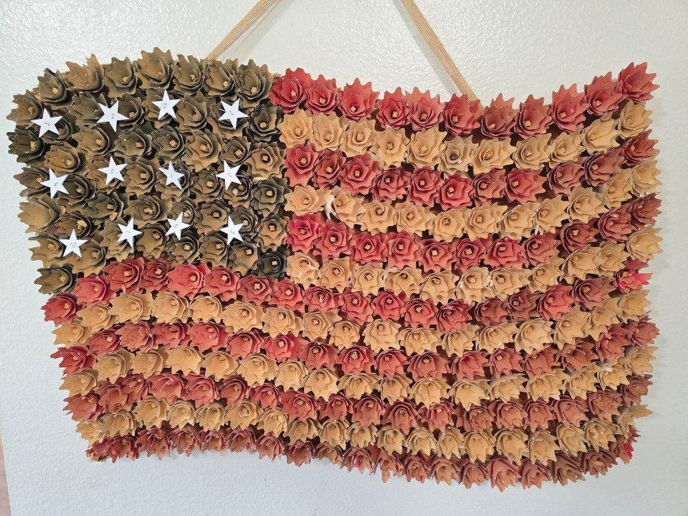 American Flag Wood Curl Roses Art