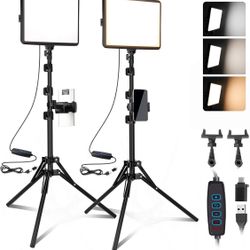 Open Box 2-Pack LED Video Light Kit, NiceVeedi Studio Light, 2K Dimmable Photography Lighting Kit with Tripod Stand&Phone Holder, 73" Stream L