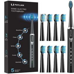 Sonic Electric Toothbrush High Power Rechargeable with 8 Brush Heads, 5 Modes