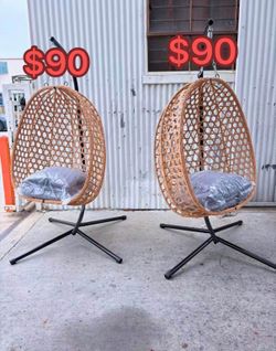 Egg Chair with Stand, Patio Wicker Hanging Chair, Hammock Swing Chair, 350LBS Capacity for Bedroom, Balcony, Garden ,Yellow & Gray($90 each)