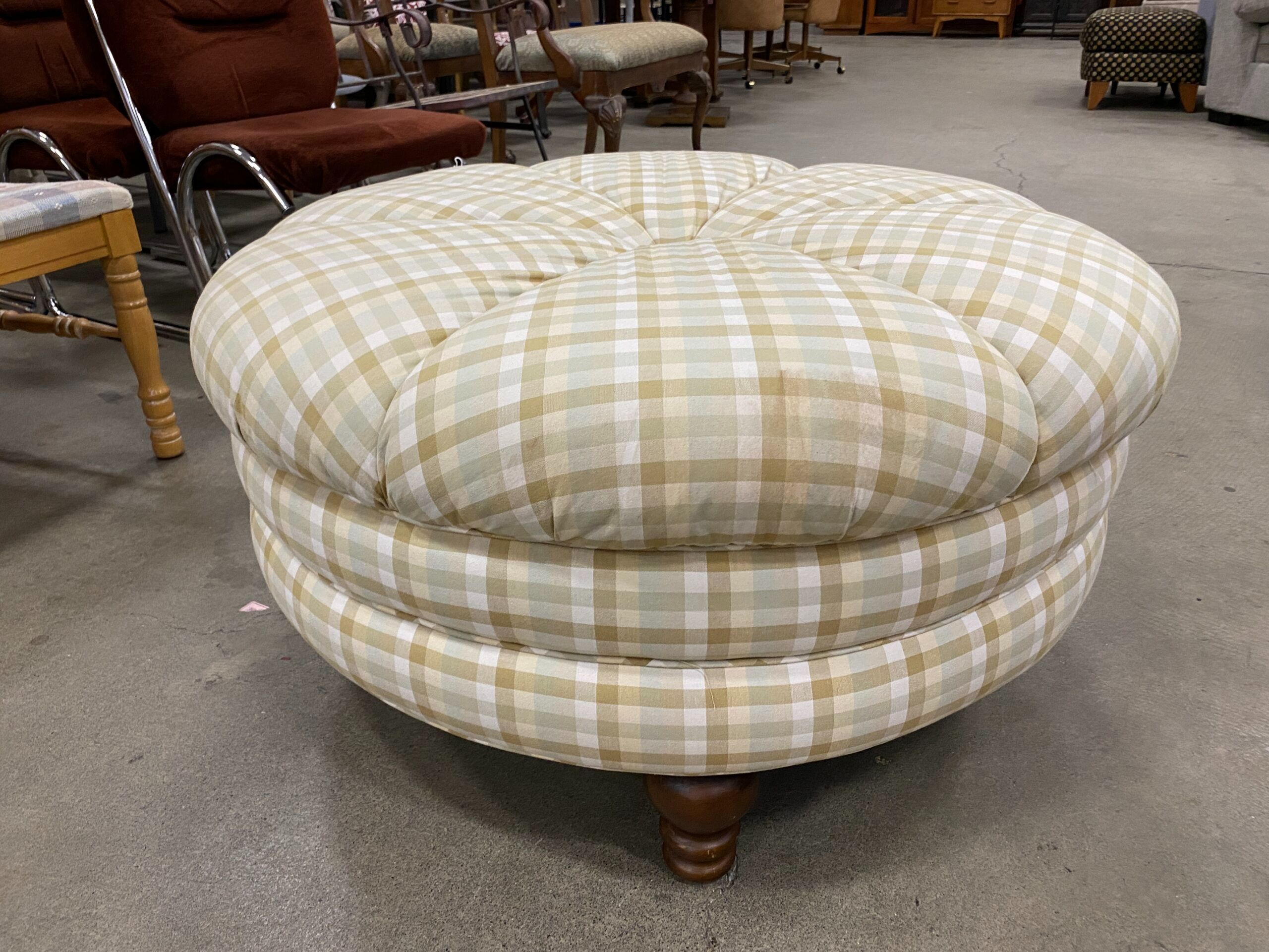 Striped Upholstered Tufted Ottoman