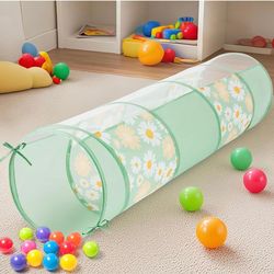 Kids Play Tunnel Toys for Toddlers, Pop Up Tents for Kids or Pets, Gift for Boy and Girl Play Tunnel Indoor and Outdoor（Green Daisy）