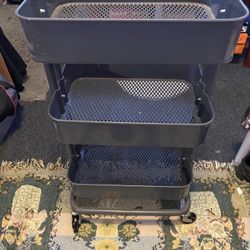 IKEA 3-Tier Metal Storage Rolling Utility Cart, Heavy Duty Craft Cart with Wheels in Gray