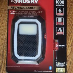 Husky
Was -1000 Lumen
Rechargeable Color Changing Utility Light with Bluetooth Speaker
