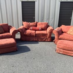 Soft Red Three-Piece Sofa Set